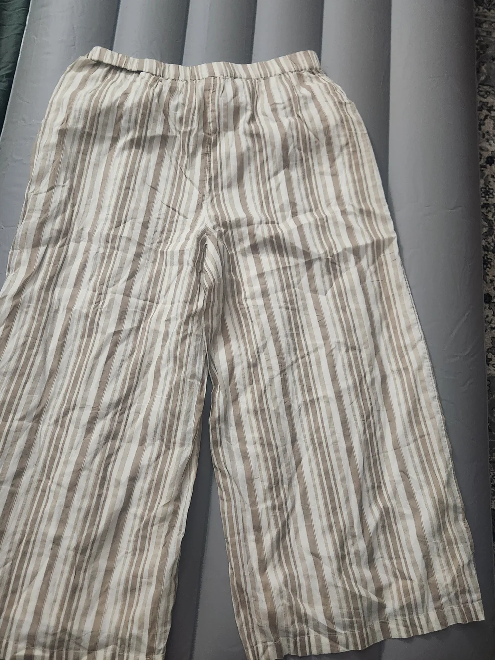 Coastal Striped Wide Leg Pants Light Beige 100% Cotton Plus Size 02X